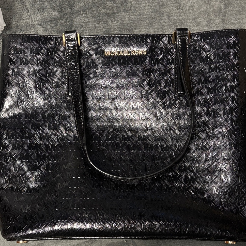 Michael Kors Shiny Black Logo Tote